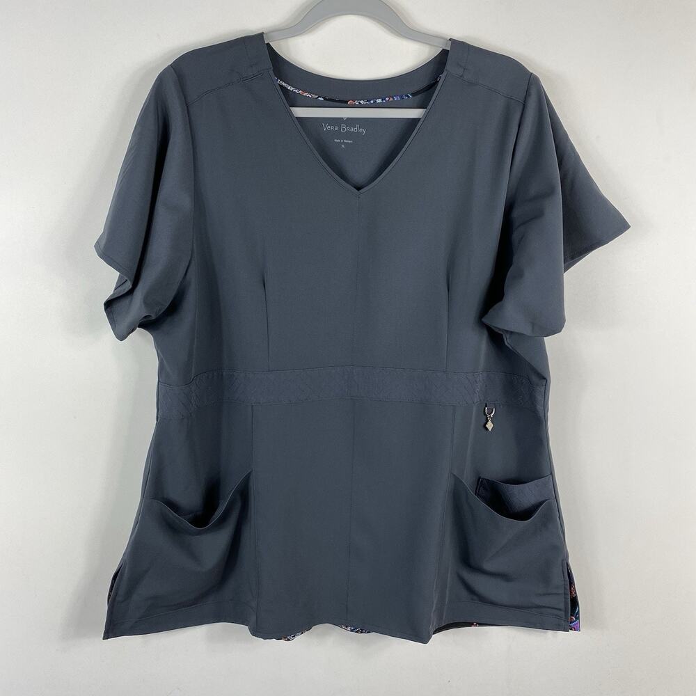 Vera Bradley Scrub Top Women's XL Gray Pewter Frida Empire Waist V6209